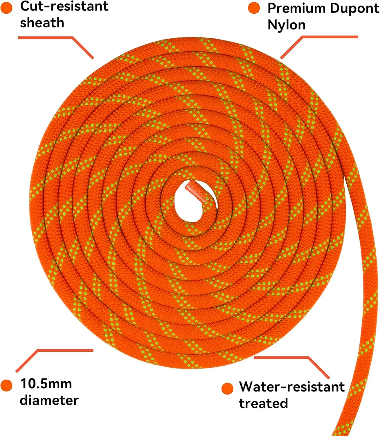 SEAMUS Static Rope 10.5mm UIAA Rappelling Rope 45M (150ft) Static Line Nylon Kern Mantle Rope for Rock Climbing, Mountain Tree Climbing, Hauling, Rescue