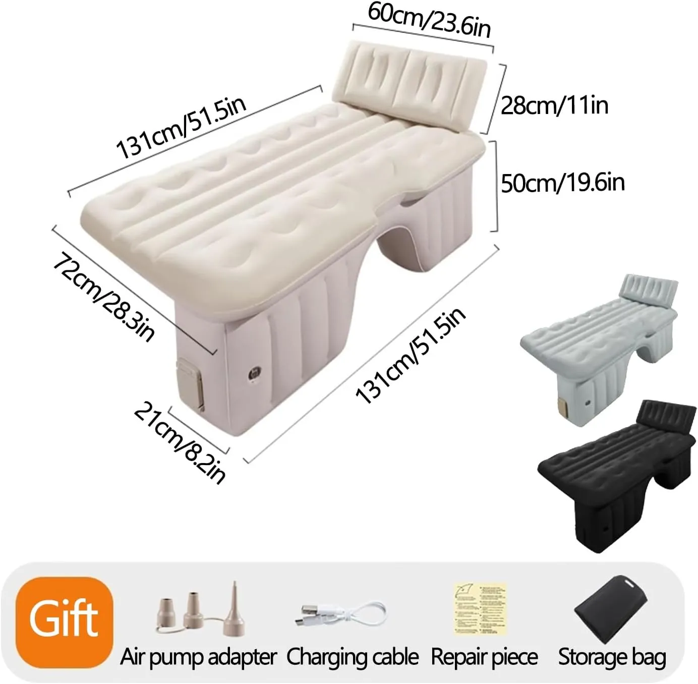 Self-Inflating Air Mattress Back Seat, Portable Inflatable Car Bed Car Air Couch Mat Built-in Charging Pump(Beige)