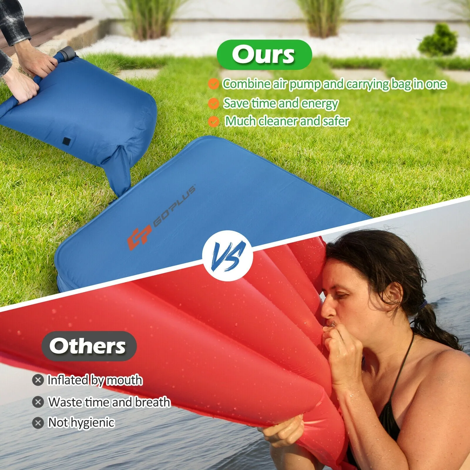 Self Inflating Folding Camping Sleeping Mattress with Carrying Bag-Blue