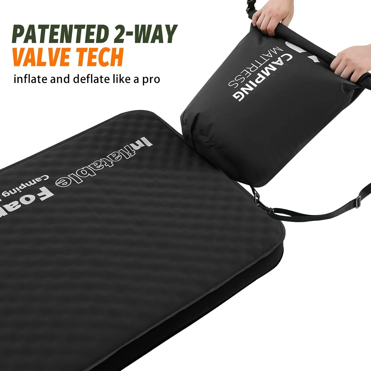 Self Inflating Sleeping Pad, 4in Ultra-Thick Foam Camping Car Mattress with Air Pump Sack, Sleeping Mat for Adults Inflatable Camping Pad Mattress, Single Cot Bed, Travel, Car, Tent, Home, Black