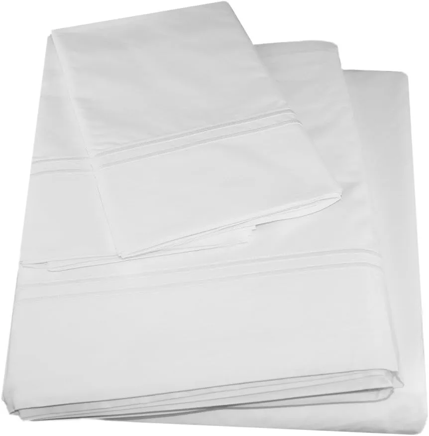 Sferra Grande Hotel Sheets - King, White/White, Italian Woven Cotton Percale Fabric Hotel Style Bedding, Double Row Satin Stitch Embroidery On Sheets & Pillowcases
