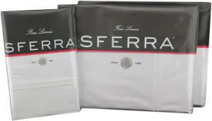 Sferra Grande Hotel Sheets - King, White/White, Italian Woven Cotton Percale Fabric Hotel Style Bedding, Double Row Satin Stitch Embroidery On Sheets & Pillowcases