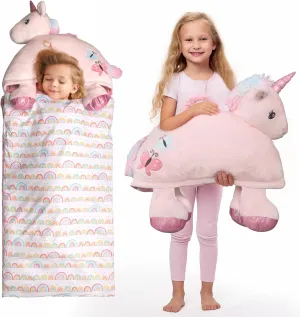 SHALALA NEW YORK Toddler Nap Mat with Pillow for Boys and Girls, Animal Plush Sleeping Bag Nap Mat, Soft Slumber Bag with Pillow & Blanket - 64" x 26"