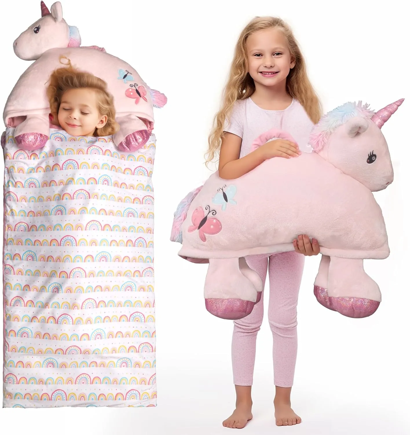 SHALALA NEW YORK Toddler Nap Mat with Pillow for Boys and Girls, Animal Plush Sleeping Bag Nap Mat, Soft Slumber Bag with Pillow & Blanket - 64" x 26"