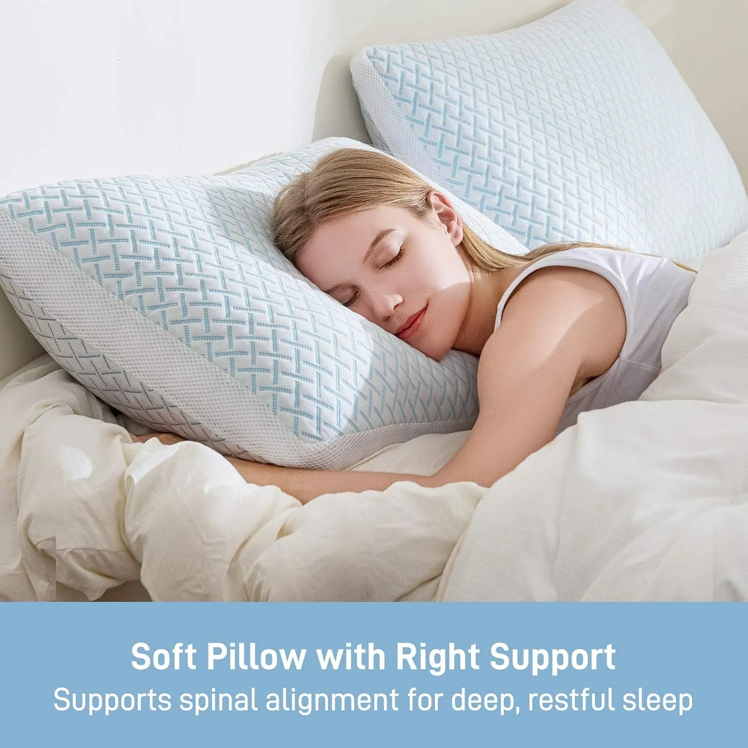 Shredded Memory Foam Cooling Soft Pillow Queen Size, Adjustable Hypoallergenic Hotel Quality Pillow for Side, Stomach and Back Sleeper, Bamboo Viscose Cover, Oeko-TEX Certified