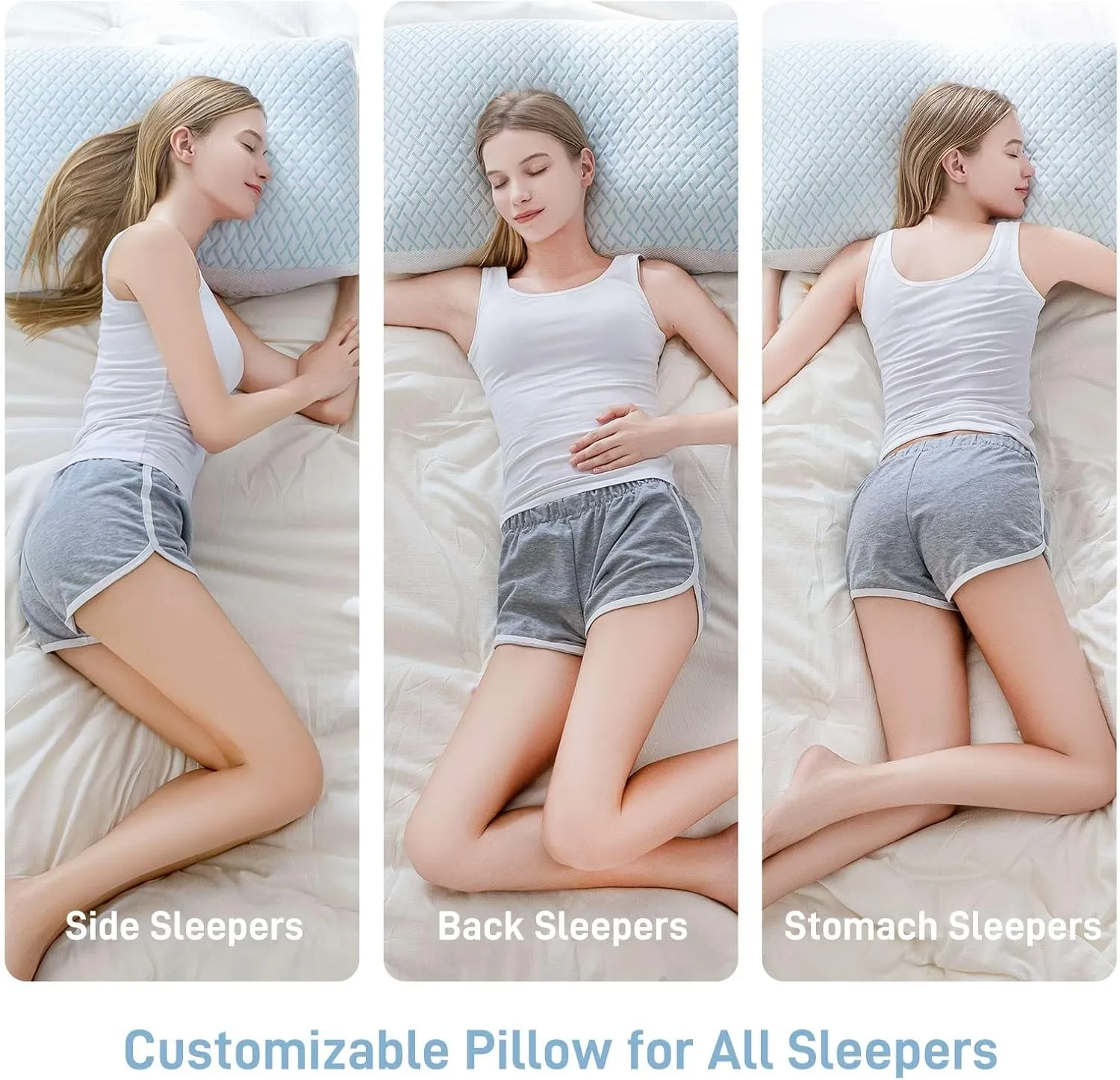 Shredded Memory Foam Cooling Soft Pillow Queen Size, Adjustable Hypoallergenic Hotel Quality Pillow for Side, Stomach and Back Sleeper, Bamboo Viscose Cover, Oeko-TEX Certified
