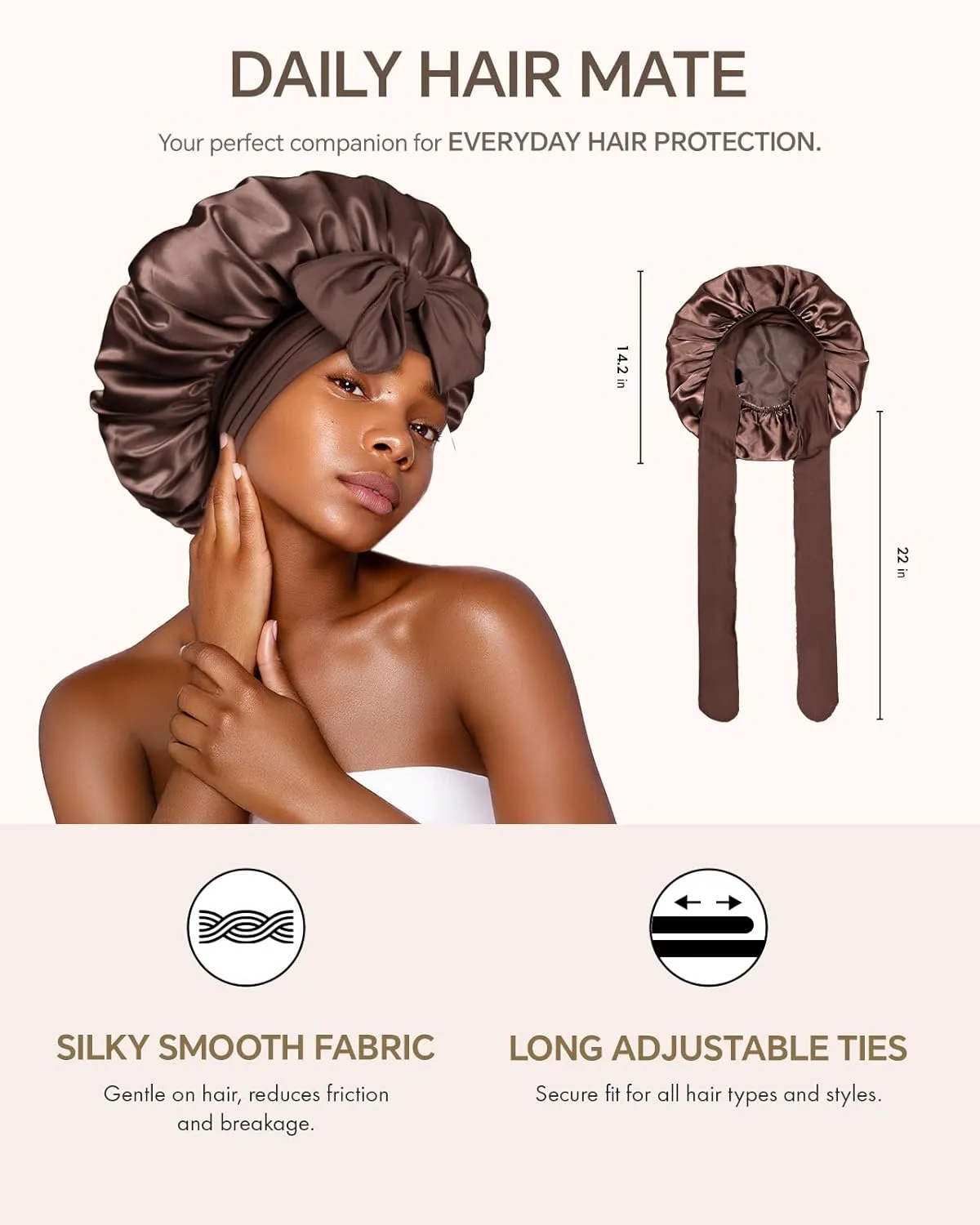 Silk Bonnet for Sleeping Women Double Layer HYALURONIC Acid Infused Satin Bonnet with Tie Band Sleep Cap for Curly Hair