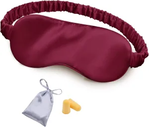 Silk Sleep Mask Eye Mask Blindfold with Double Layer Silk Filling and Elastic Strap for Full Night's Sleep, Travel and Nap, Soft Eye Cover Eyeshade with Luxury Bag and Ear Plugs by OLESILK (Burgundy)