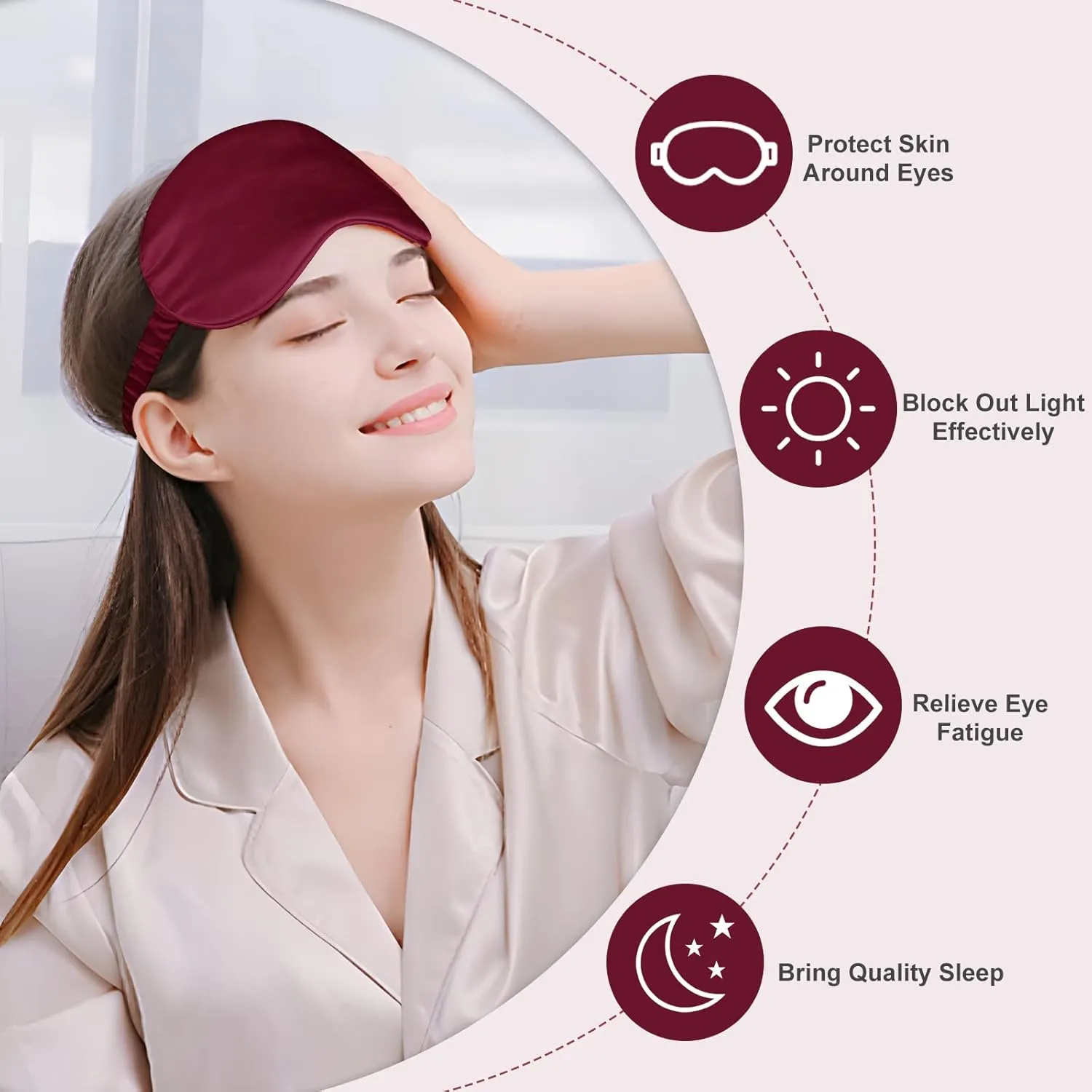 Silk Sleep Mask Eye Mask Blindfold with Double Layer Silk Filling and Elastic Strap for Full Night's Sleep, Travel and Nap, Soft Eye Cover Eyeshade with Luxury Bag and Ear Plugs by OLESILK (Burgundy)