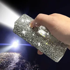 Silver Diamond Decor Flashlight for Women - Glitter Rhinestone, Cute and Sparkly for Camping Essentials