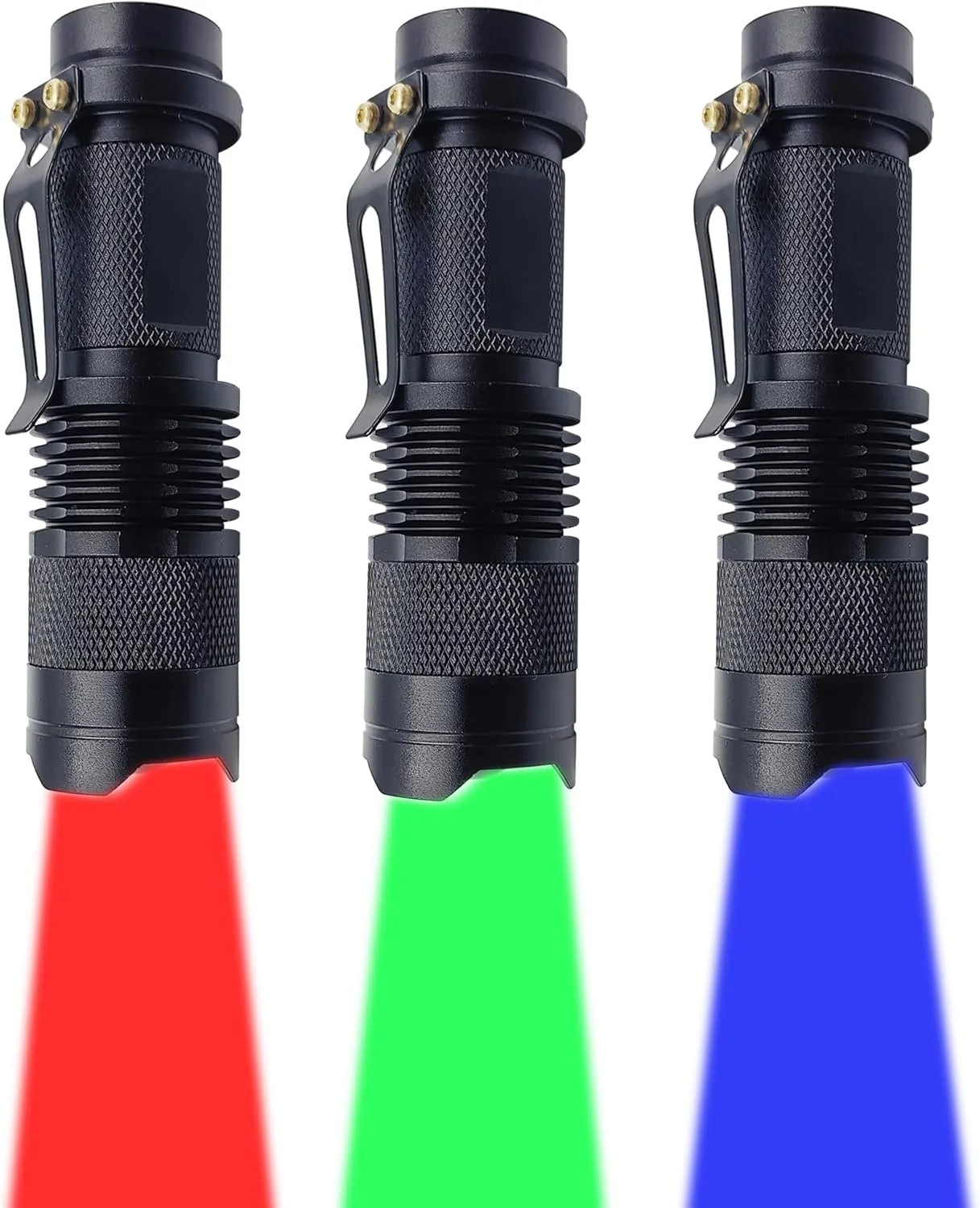 Single Mode LED Flashlight, Red Green Blue Flashlight - Mini Light Portable Zoomable Flashlight for Fishing Camping Hunting Emergency, 3 Pack