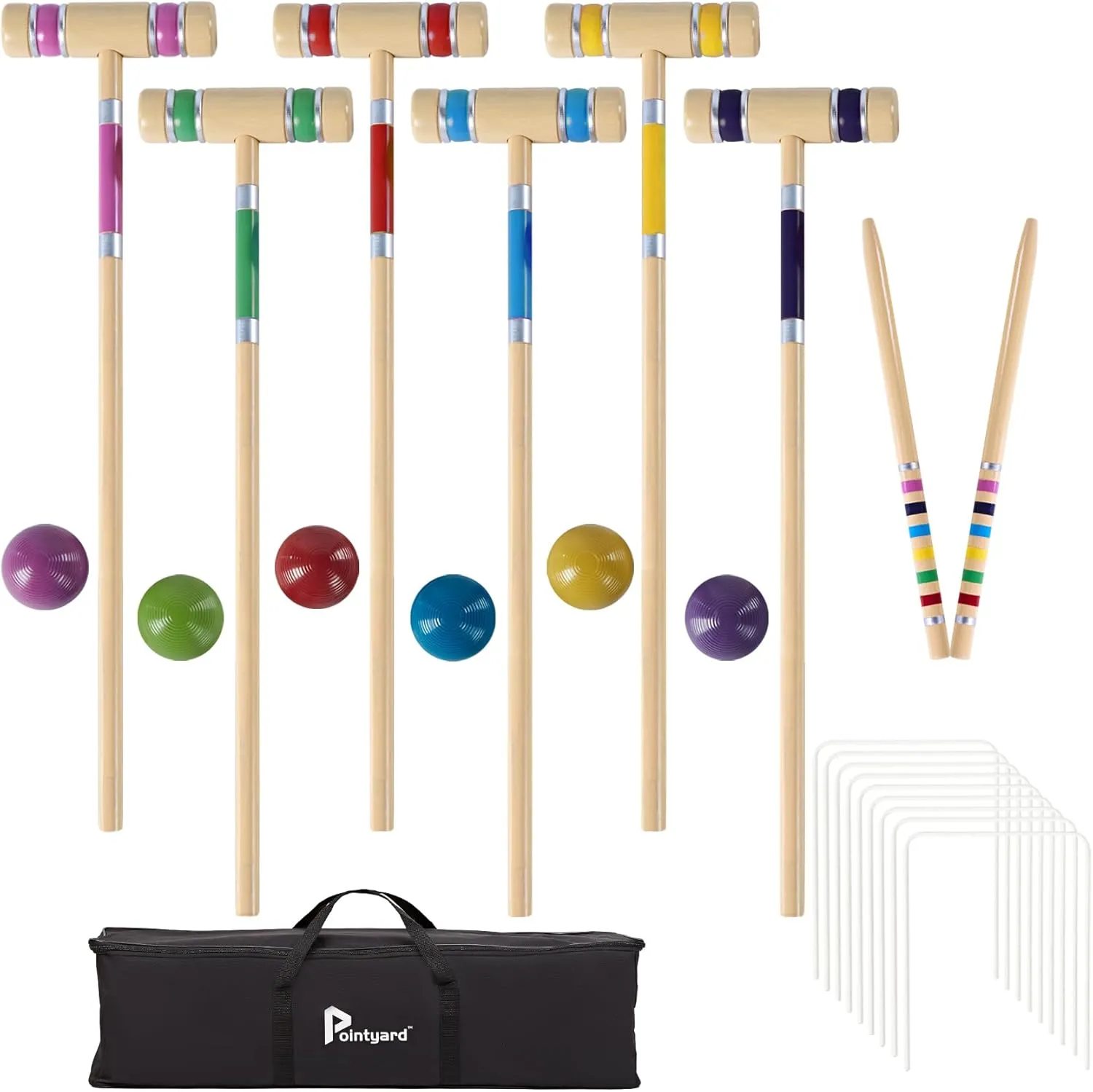 Six Player Croquet Set, 28’’ Croquet Set with Wooden Mallets/Colored Ball/Wickets/Stakes for Adults/Teenager/Family-Perfect for Lawn/Backyard Game/Park (Includes Carry Bag)