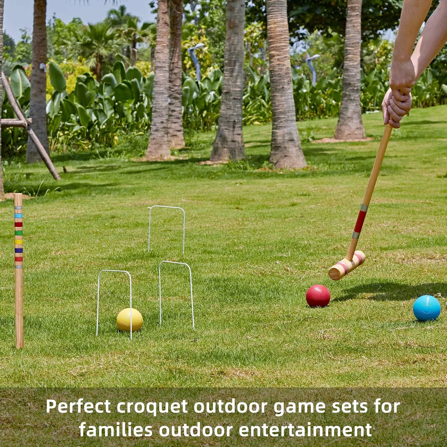 Six Player Croquet Set, 28’’ Croquet Set with Wooden Mallets/Colored Ball/Wickets/Stakes for Adults/Teenager/Family-Perfect for Lawn/Backyard Game/Park (Includes Carry Bag)
