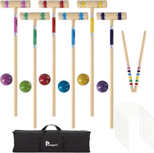 Six Player Croquet Set, 28’’ Croquet Set with Wooden Mallets/Colored Ball/Wickets/Stakes for Adults/Teenager/Family-Perfect for Lawn/Backyard Game/Park (Includes Carry Bag)