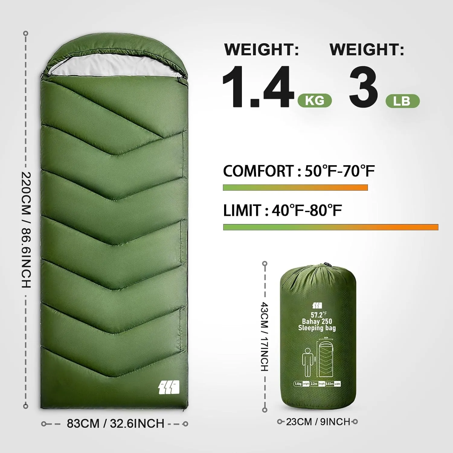 Sleeping Bags for Adults Cold Weather,Portable, Waterproof,Lightweight Sleeping Bag for Tall Girls Boys with Compression Sack for Warm Camping, Hiking, Outdoor & Indoor