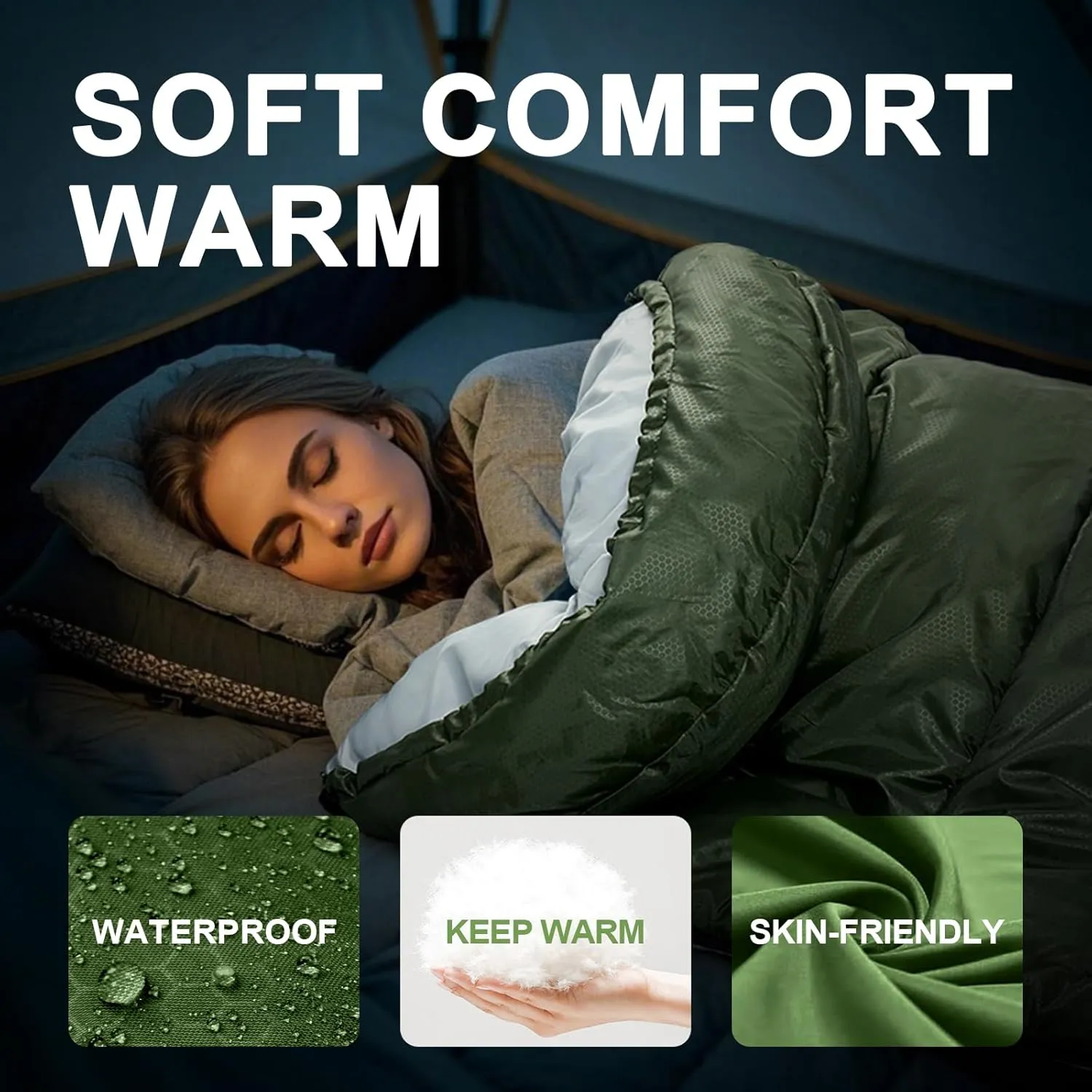 Sleeping Bags for Adults Cold Weather,Portable, Waterproof,Lightweight Sleeping Bag for Tall Girls Boys with Compression Sack for Warm Camping, Hiking, Outdoor & Indoor