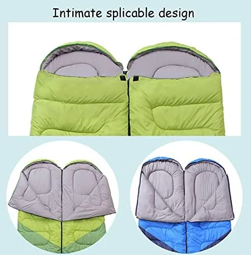 Sleeping Bags,Adult Four Seasons Outdoor Envelope Style with Cap Warm Sleeping Bag,Can Be Spliced Hollow Cotton Sleeping Bag,Breathable,Indoor & Outdoor Use,for,
