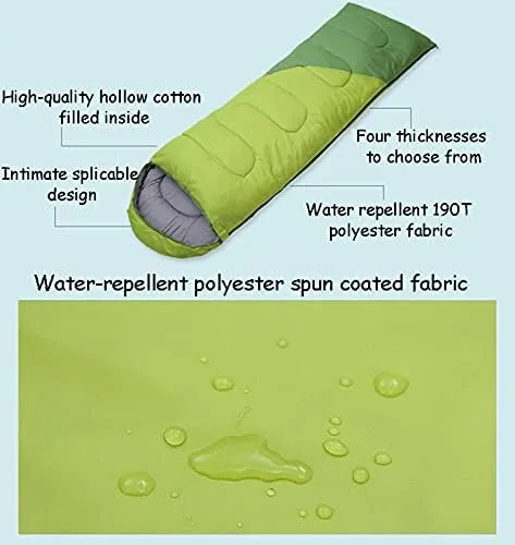 Sleeping Bags,Adult Four Seasons Outdoor Envelope Style with Cap Warm Sleeping Bag,Can Be Spliced Hollow Cotton Sleeping Bag,Breathable,Indoor & Outdoor Use,for,