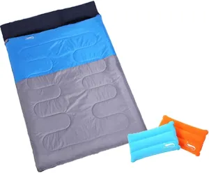 Sleeping Bags,YIWENG Outdoor Camping Double Sleeping Bag 2 Person Sleeping Bag with 2 Pillows for Backpacking Camping Hiking, Blue And Grey