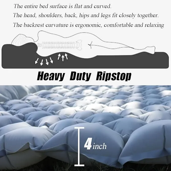 Sleeping Pad for Camping, Inflatable Sleeping Mat with Pillow, Camping Pad with Built-in Foot Pump, Lightweight Camping Mattress Pad for Car Camping, Backpacking, Tent and Hiking (Full (Grey))