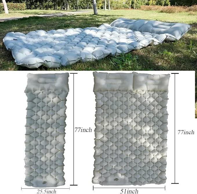 Sleeping Pad for Camping, Inflatable Sleeping Mat with Pillow, Camping Pad with Built-in Foot Pump, Lightweight Camping Mattress Pad for Car Camping, Backpacking, Tent and Hiking (Full (Grey))