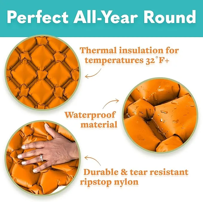 Sleeping Pad for Camping - Ultralight Sleeping Mat for Camping, Backpacking, Hiking - Lightweight, Inflatable Air Mattress - Compact Camping Mats for Sleeping-Orange with Black back-1pk