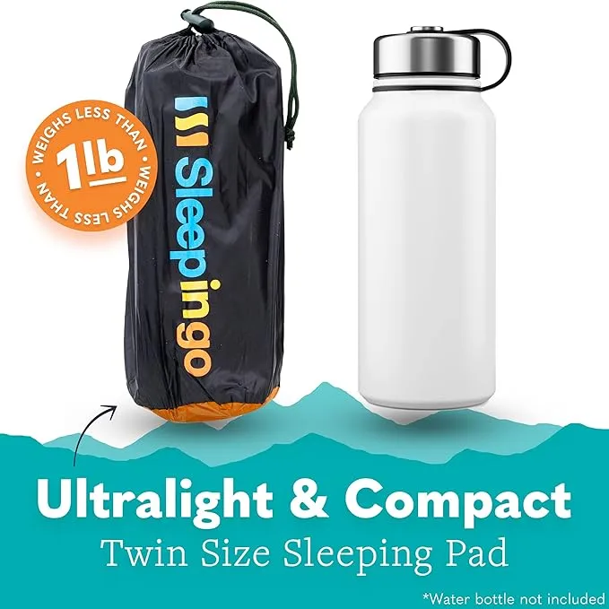 Sleeping Pad for Camping - Ultralight Sleeping Mat for Camping, Backpacking, Hiking - Lightweight, Inflatable Air Mattress - Compact Camping Mats for Sleeping-Orange with Black back-1pk