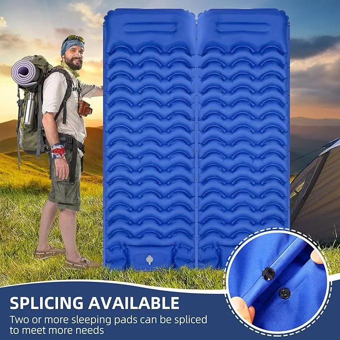 Sleeping Pad, Ultralight Inflatable Sleeping Pad for Camping with Pillow, Built-in Pump, Ultimate for Camping, Hiking - Airpad, Carry Bag, Repair Kit, Compact & Lightweight Camping Pad(Blue)