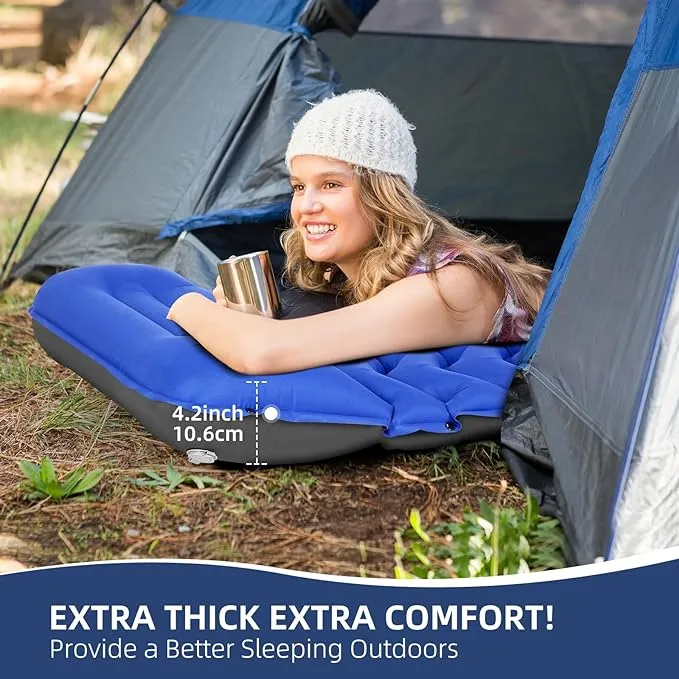 Sleeping Pad, Ultralight Inflatable Sleeping Pad for Camping with Pillow, Built-in Pump, Ultimate for Camping, Hiking - Airpad, Carry Bag, Repair Kit, Compact & Lightweight Camping Pad(Blue)