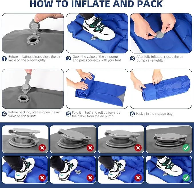 Sleeping Pad, Ultralight Inflatable Sleeping Pad for Camping with Pillow, Built-in Pump, Ultimate for Camping, Hiking - Airpad, Carry Bag, Repair Kit, Compact & Lightweight Camping Pad(Blue)