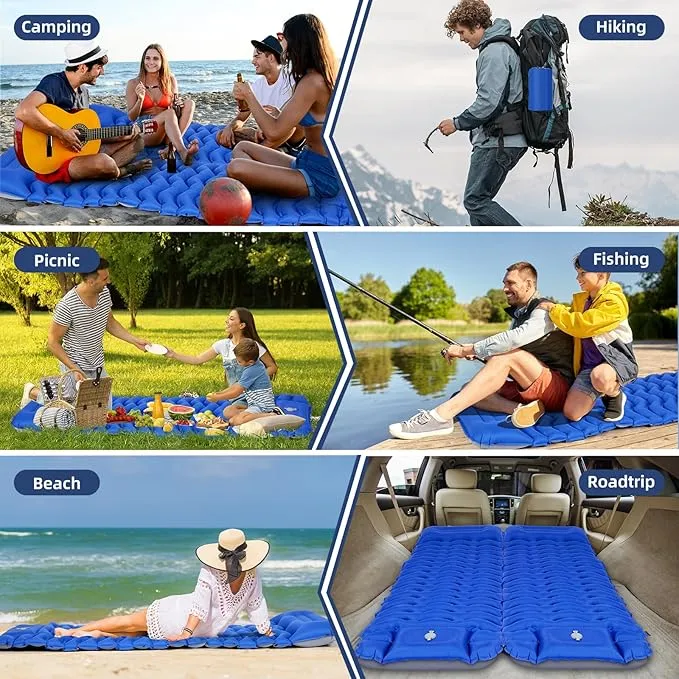 Sleeping Pad, Ultralight Inflatable Sleeping Pad for Camping with Pillow, Built-in Pump, Ultimate for Camping, Hiking - Airpad, Carry Bag, Repair Kit, Compact & Lightweight Camping Pad(Blue)