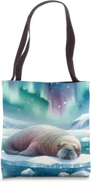 Sleeping Walrus On Ice Floe, Gentle Snowfall. Sleep Ice Floe Tote Bag