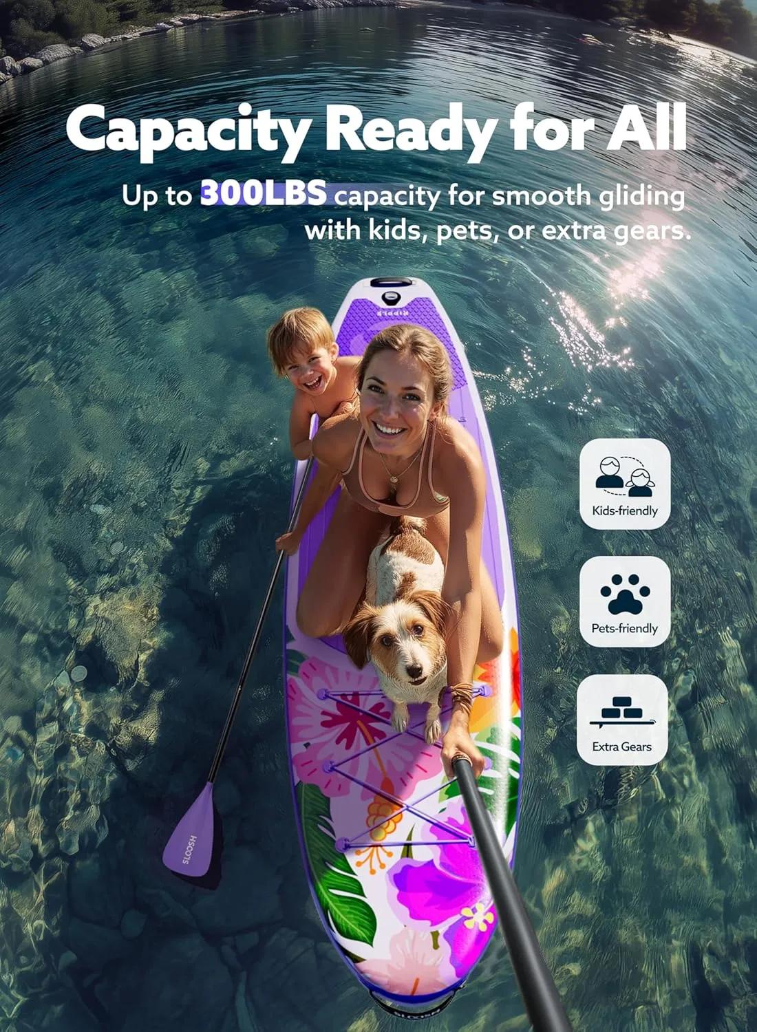 SLOOSH Inflatable Stand Up Paddle Board, 10'6" Paddle Boards with Premium Accessories, Non-Slip EVA Deck, Ultra-Light Carry Bag Pump, Ripple SUP for Youth & Adults of All Skill Levels