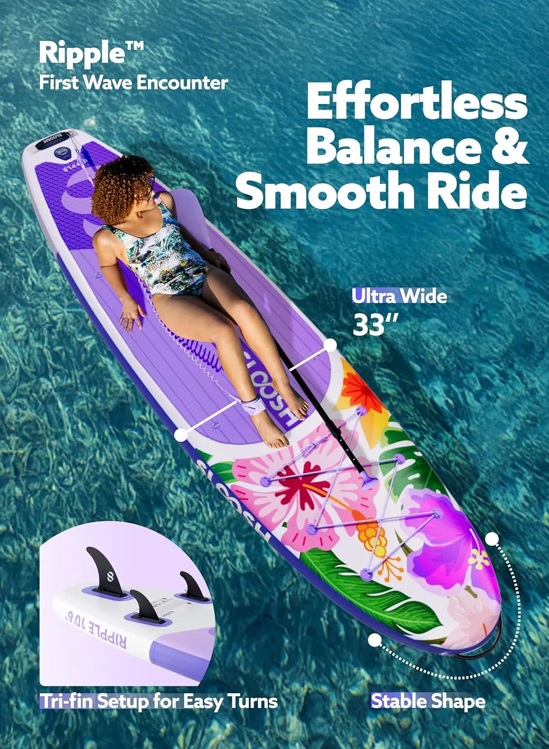 SLOOSH Inflatable Stand Up Paddle Board, 10'6" Paddle Boards with Premium Accessories, Non-Slip EVA Deck, Ultra-Light Carry Bag Pump, Ripple SUP for Youth & Adults of All Skill Levels