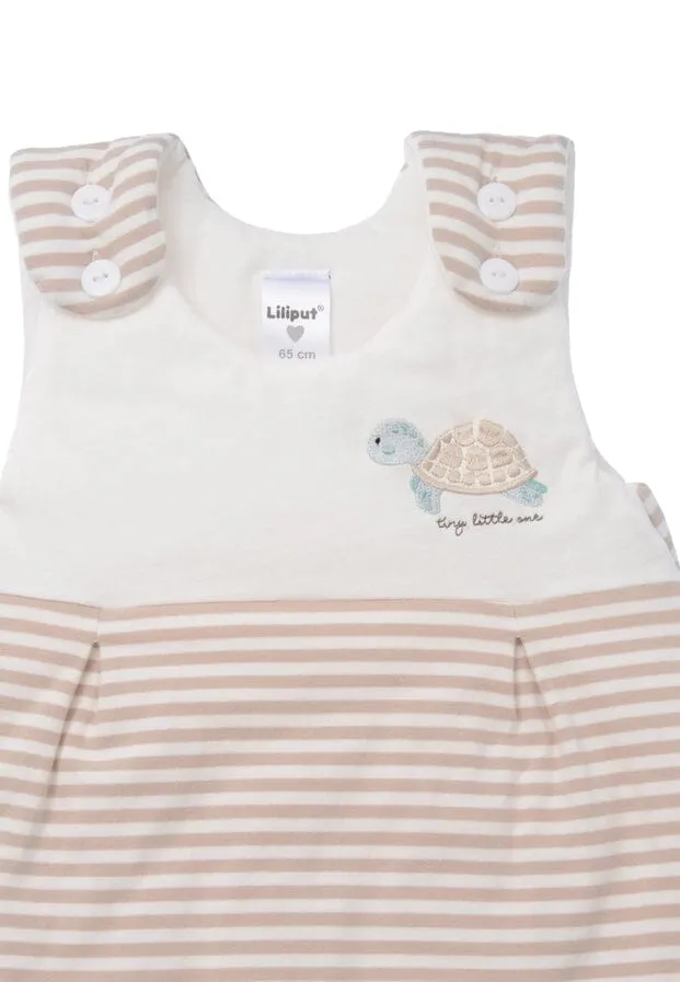 Small Newborn Baby Sleeping Bag with Beige Stripes and Cute Turtle Embroidery