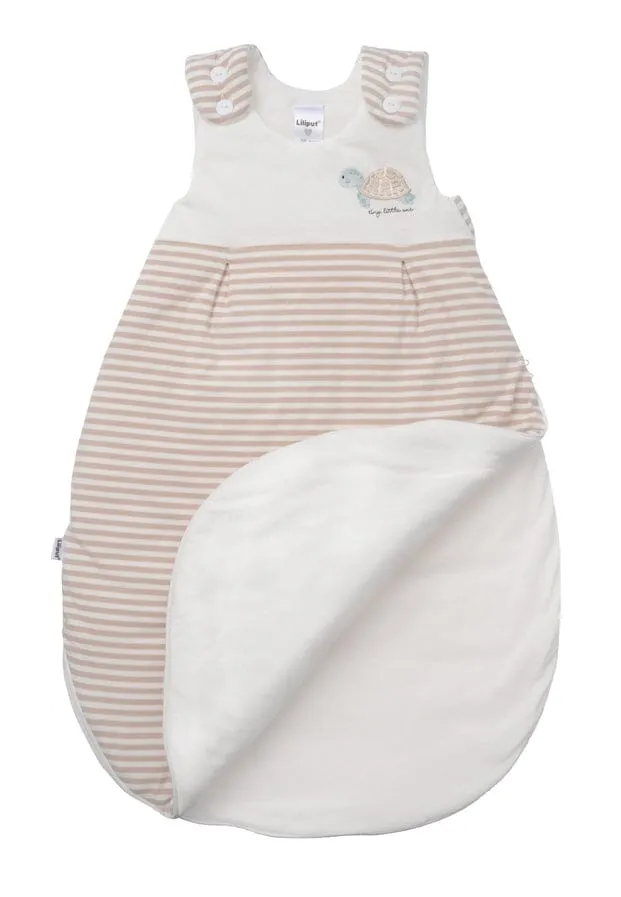 Small Newborn Baby Sleeping Bag with Beige Stripes and Cute Turtle Embroidery