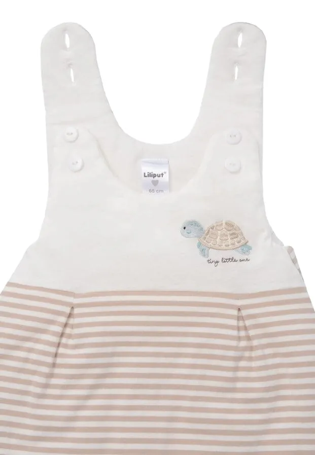 Small Newborn Baby Sleeping Bag with Beige Stripes and Cute Turtle Embroidery