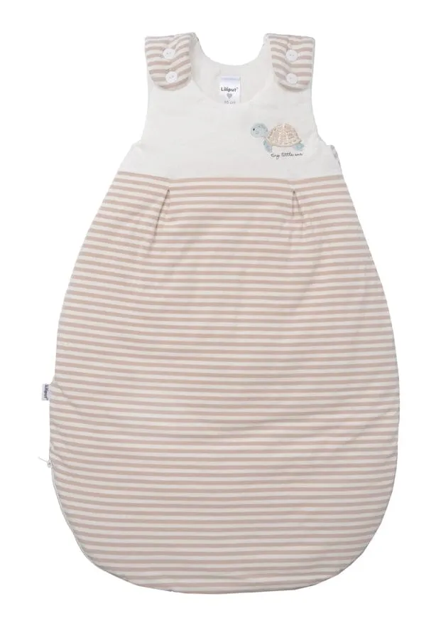 Small Newborn Baby Sleeping Bag with Beige Stripes and Cute Turtle Embroidery