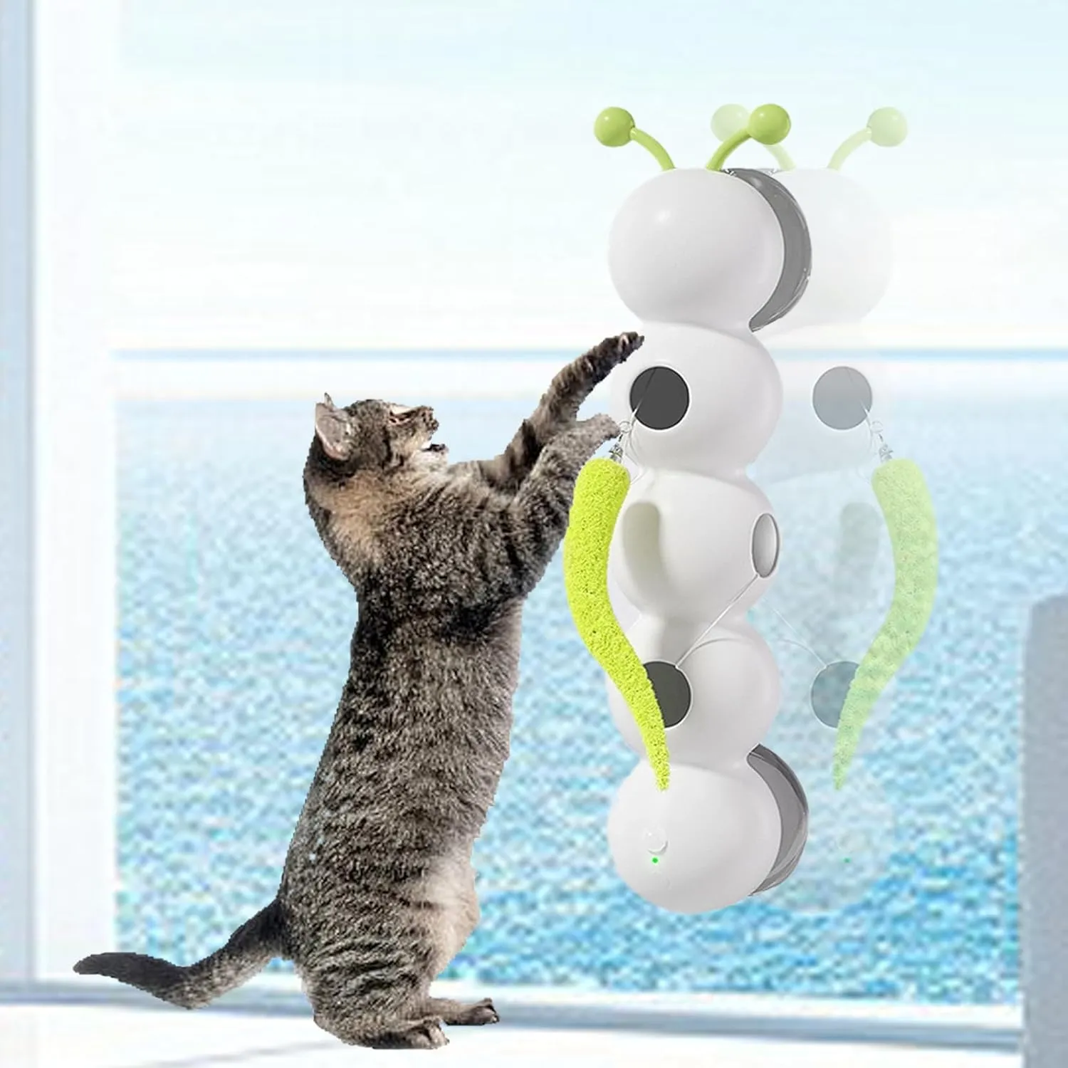 Smart Motion Cats Toys with Worm Design-Cat Toy Happy Luna for Indoor Hunting Jumping Interactive Play Exercise Mental Stimulation with Suction Cup Wall Door Window Installation