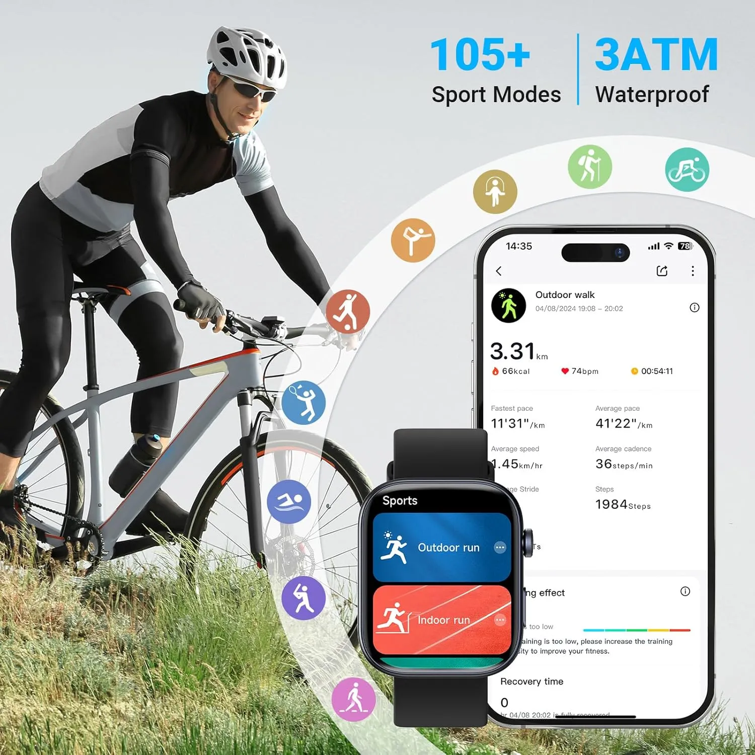 Smart Watches for Men Android iPhone, [1.99" Amoled Screen] Fitness Tracker Smartwatch with Bluetooth Calls, AI Control, Heart Rate/SpO2/Sleep Monitor, 12 Days Battery, 3ATM Waterproof - Balck