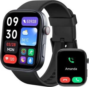 Smart Watches for Men Android iPhone, [1.99" Amoled Screen] Fitness Tracker Smartwatch with Bluetooth Calls, AI Control, Heart Rate/SpO2/Sleep Monitor, 12 Days Battery, 3ATM Waterproof - Balck
