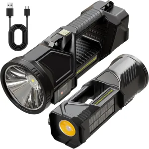 Solar Handheld Flashlight,High Bright 17000 Lumens 6 Modes LED Flashlight,Super Bright Spot Light Outdoor Handheld Rechargeable Portable LED Searchlight for Outdoor Hunting Fishing Camping Emergencies