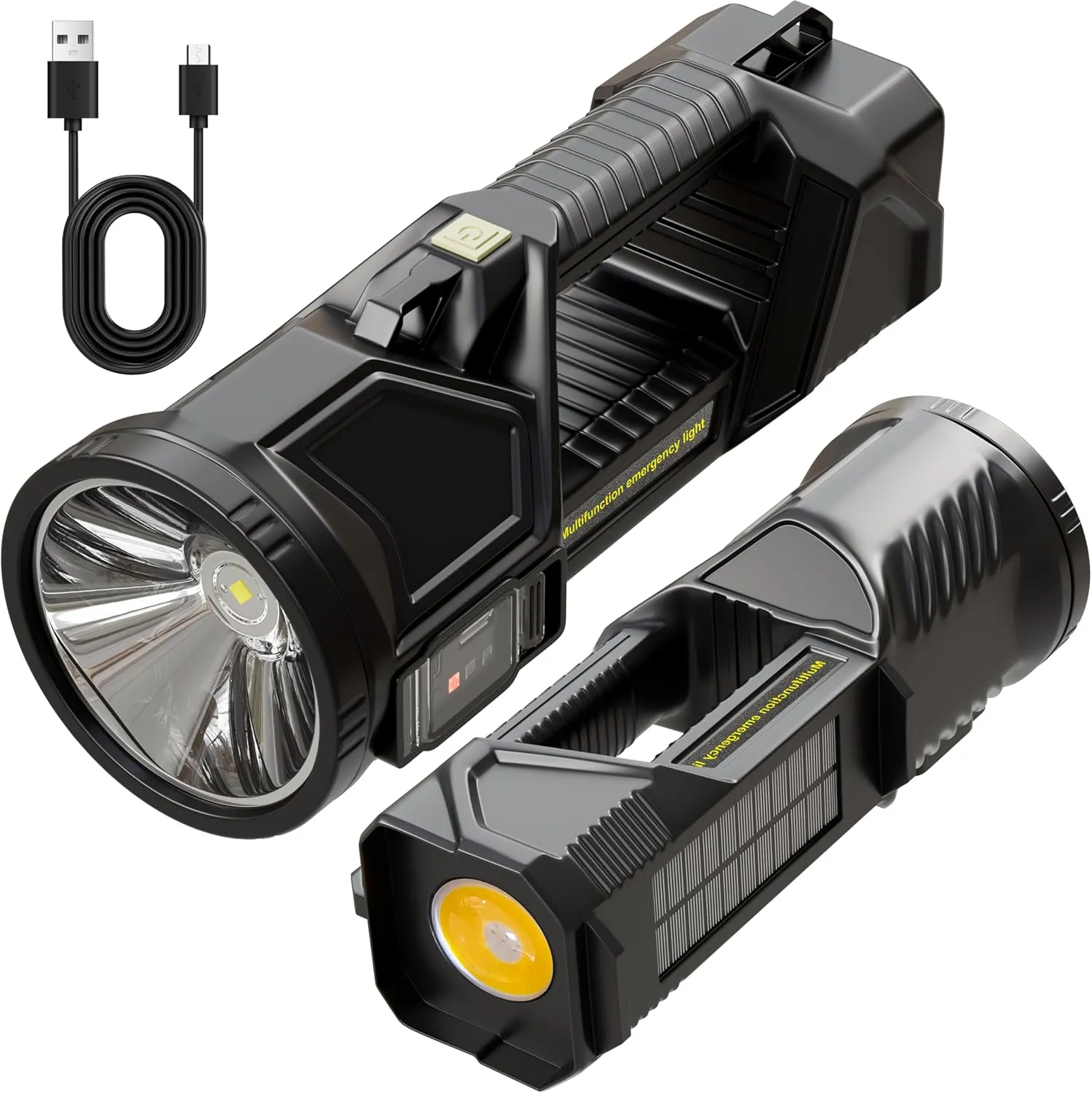 Solar Handheld Flashlight,High Bright 17000 Lumens 6 Modes LED Flashlight,Super Bright Spot Light Outdoor Handheld Rechargeable Portable LED Searchlight for Outdoor Hunting Fishing Camping Emergencies