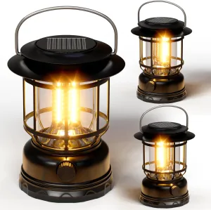 Solar Lanterns Outdoor Waterproof Set 3 Warm Lights Upgraded Bright Hanging Solar Lights for Outside,Solar Powered Lanterns LED Lighting for Table Garden Yard Patio Pathway Decorative
