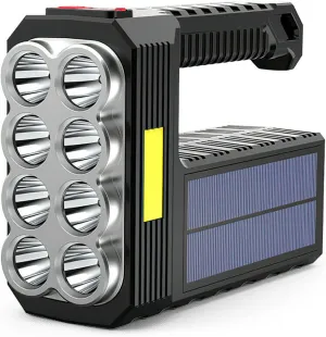 Solar LED Flashlight Spotlight USB Rechargeable Hand Torch Light Camping Lamp (Black)