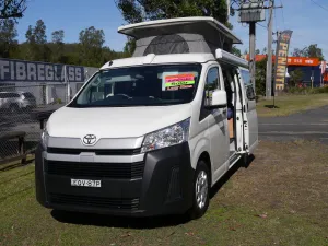 SOLD - 2021 LWB Toyota Hiace Campervan - Rock N Roll Bedseat Floorplan