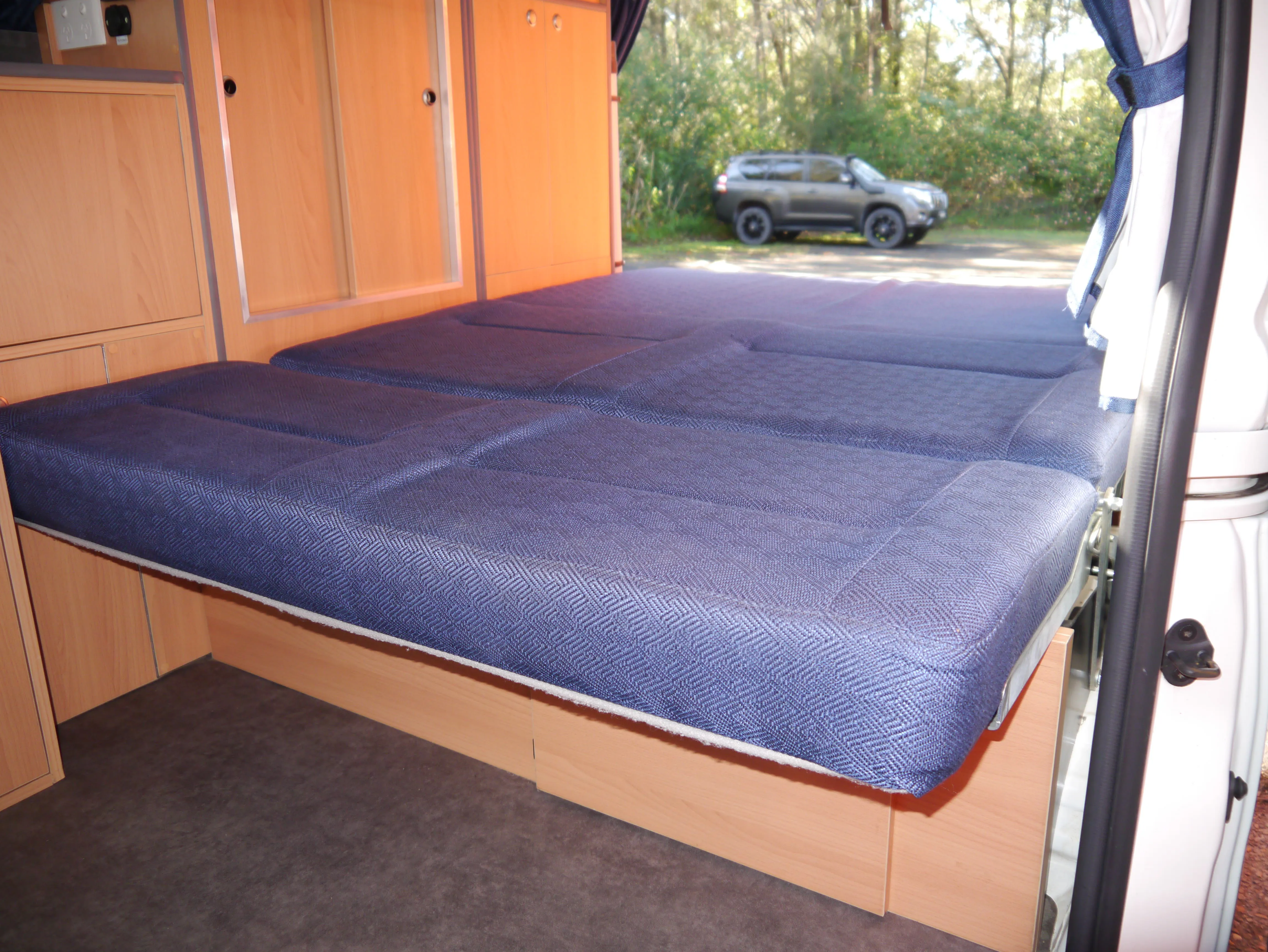SOLD - 2021 LWB Toyota Hiace Campervan - Rock N Roll Bedseat Floorplan