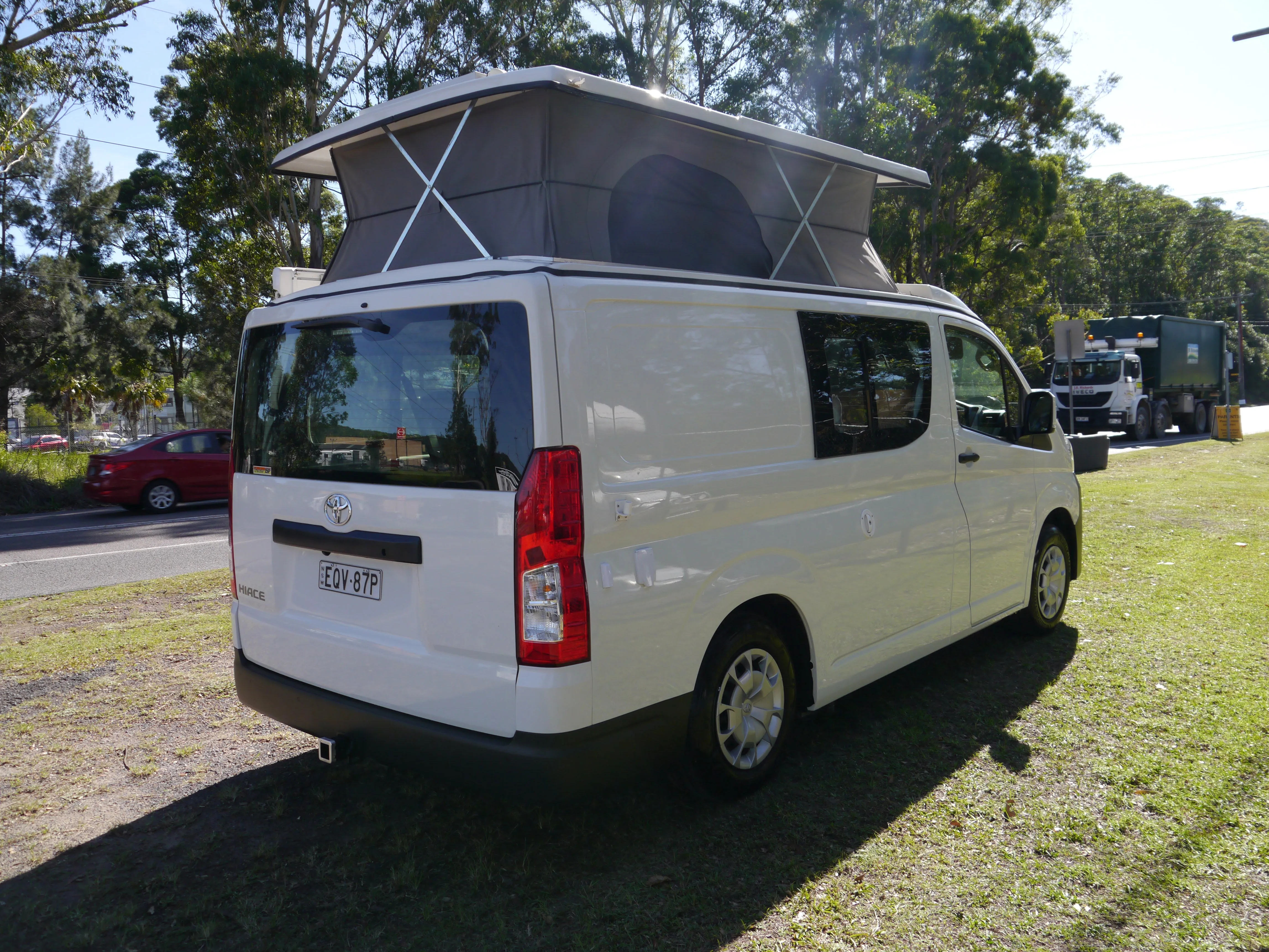 SOLD - 2021 LWB Toyota Hiace Campervan - Rock N Roll Bedseat Floorplan