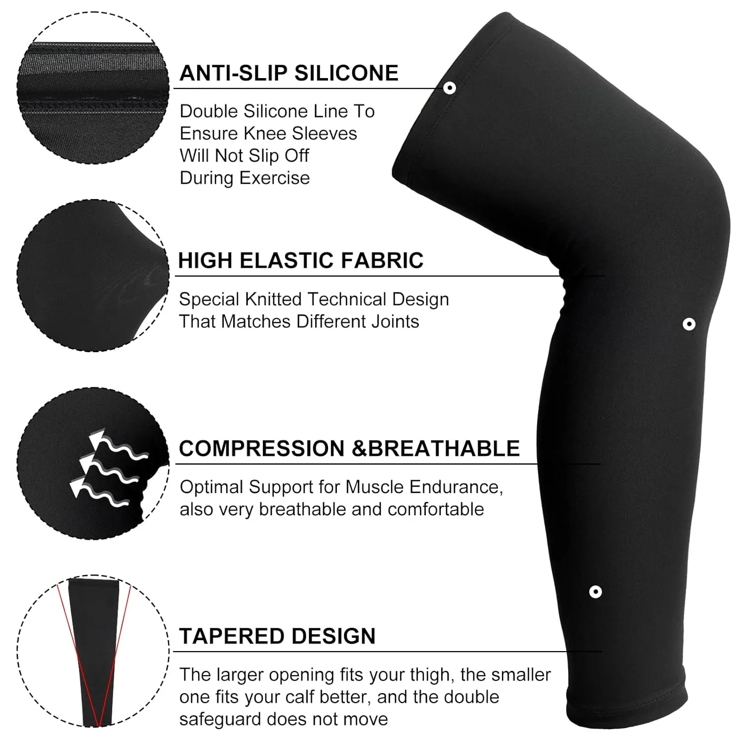 Sosation 8 Pcs Knee Brace Undersleeve Knee Sleeve for Under Brace Closed Patella Compression Breathable Leg Sleeves for Men Women Thigh Shin Support for Sports Protector(X-Large)