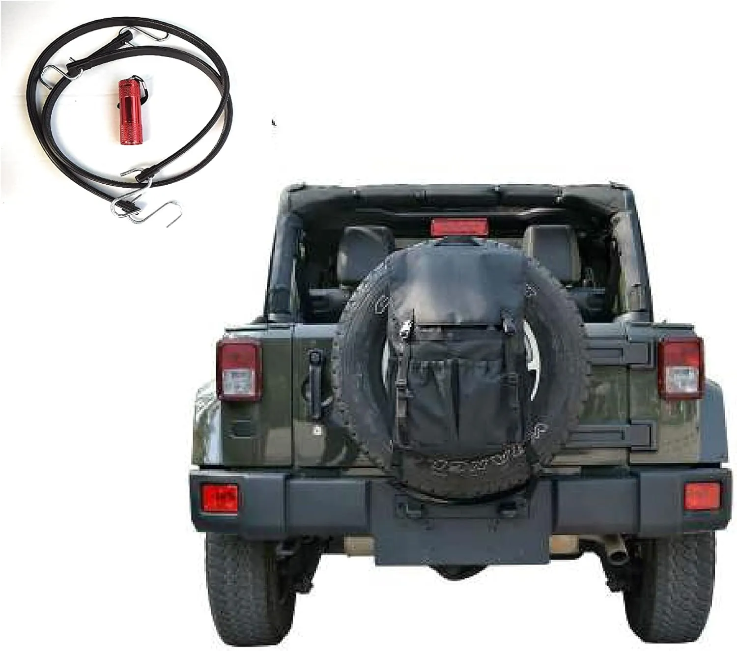 Spare Tire Rear Cargo Camping Gear Tool Storage and Trash Knapsack with 2 Bungee Cords and Flashlight. Townsend Online Products